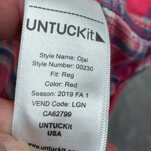 Untuckit Mens Ojai Plaid Shirt XX-Large Red/Blue 100% Cotton Regular Fit 6710 - Picture 4 of 7